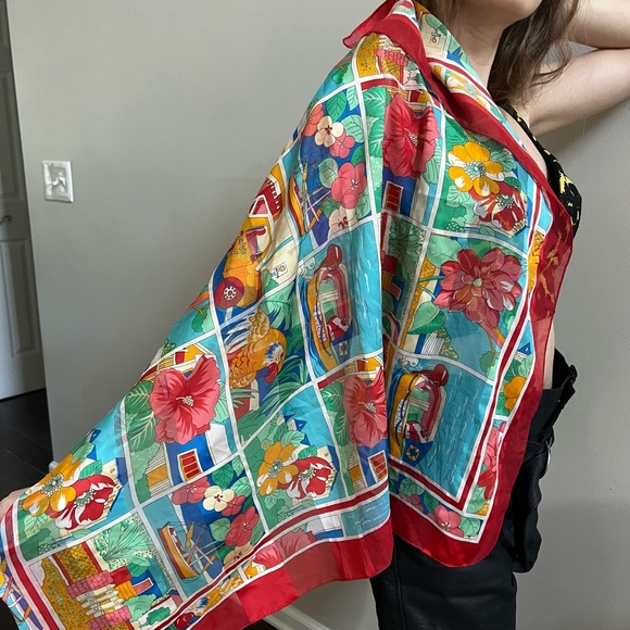 NWOT Gorgeous Italian red silk scarf - Picture 3 of 11